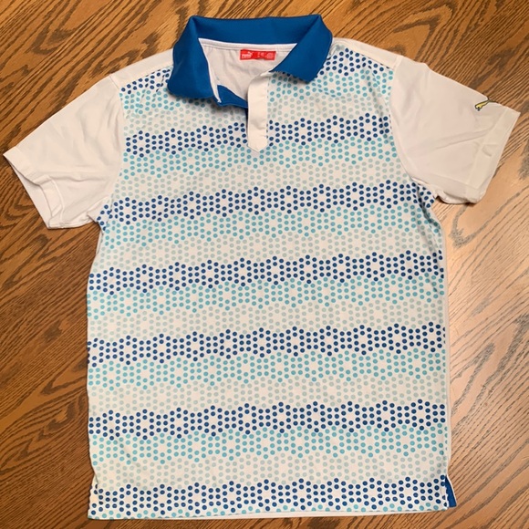 Puma Men’s Blue Patterned Polo Cotton Size Small - Picture 2 of 7